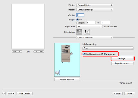 canon printer clear department id and pin