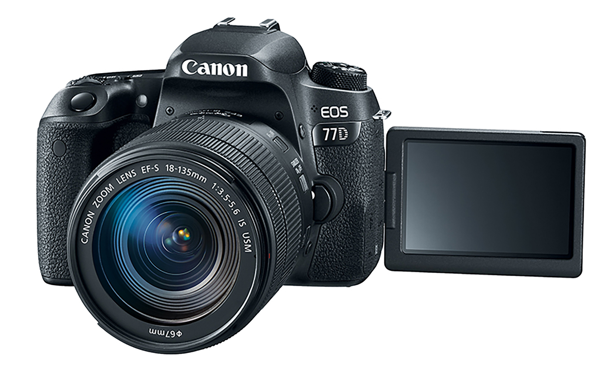 EOS 77D product photo with LCD extended