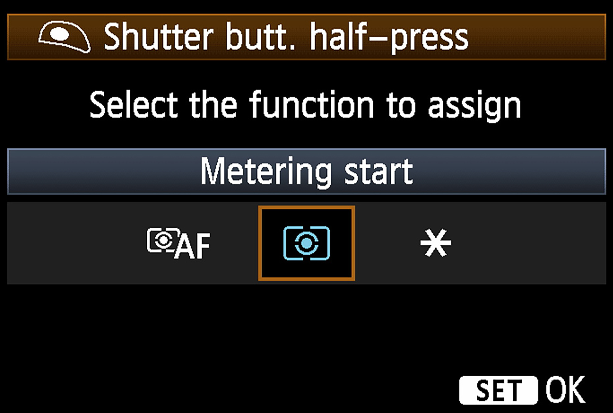 Select the function to assign screen