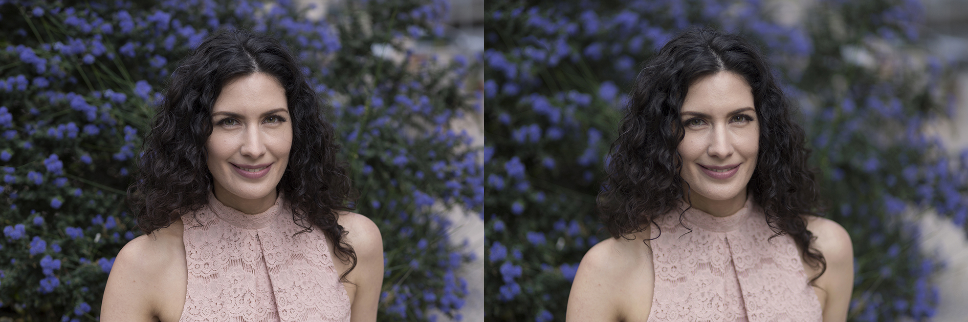 Two portraits of a woman using two different lenses