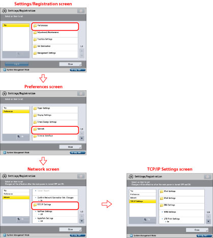 Specifying Network Settings from the Touch Panel Display