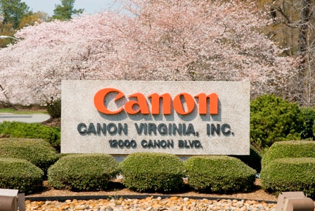 Image of Canon Virginia Inc. sign outside of Canon building