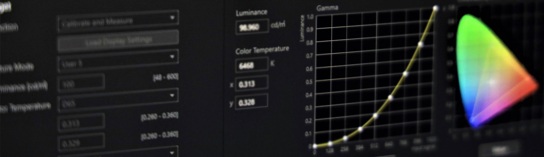Color Calibration Services top banner - color bar screen and calibration screen