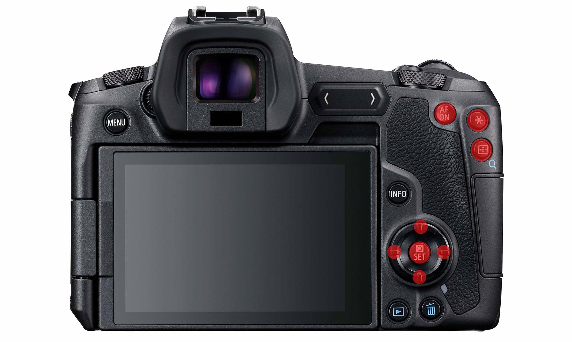 photo of the back of the EOS R camera highlighting buttons on the back
