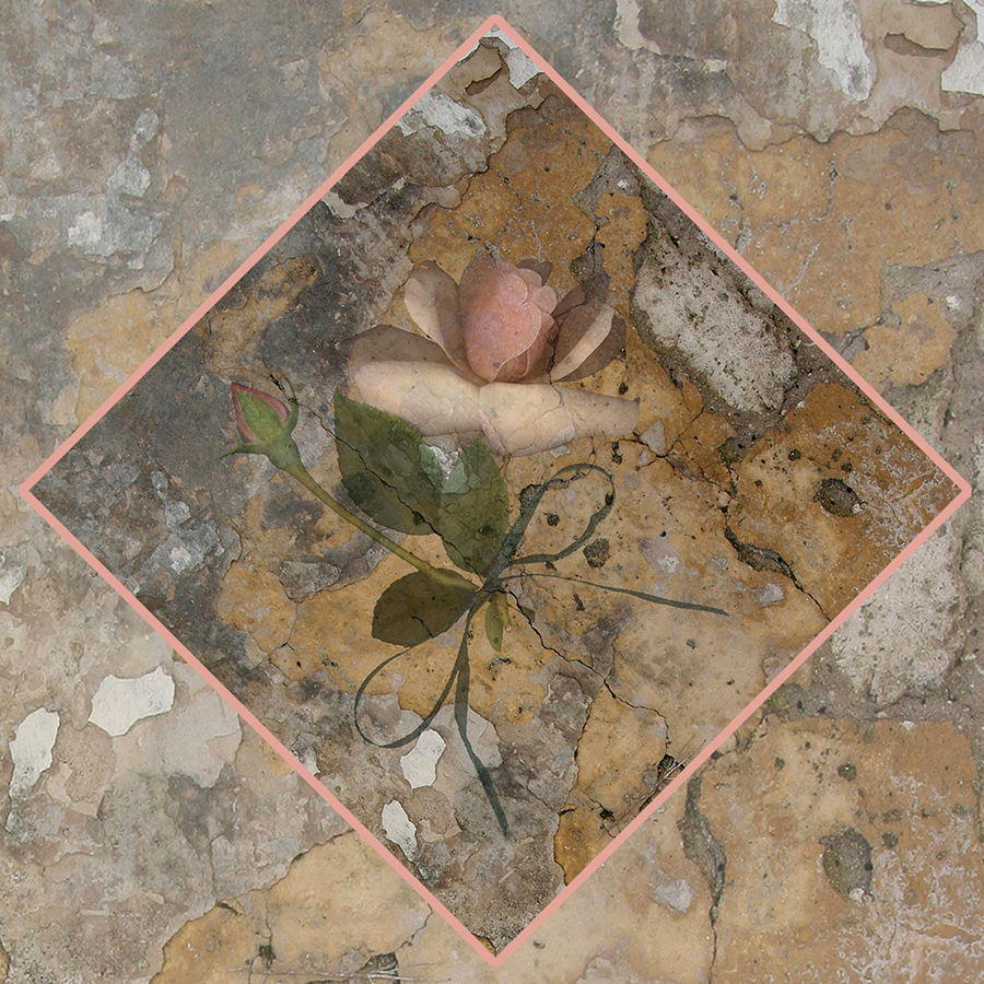 Image of a ceramic tile with a flower design in the center of a diamond