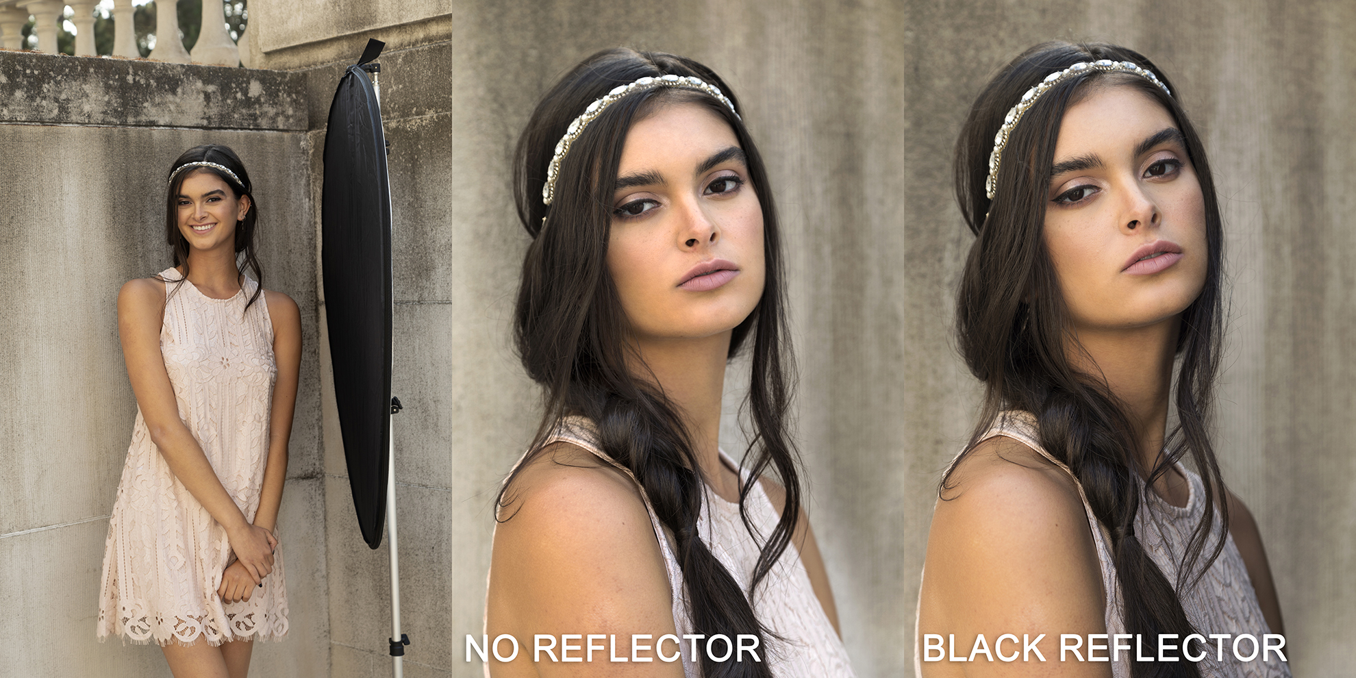 Portraits comparing no reflector and a black reflector