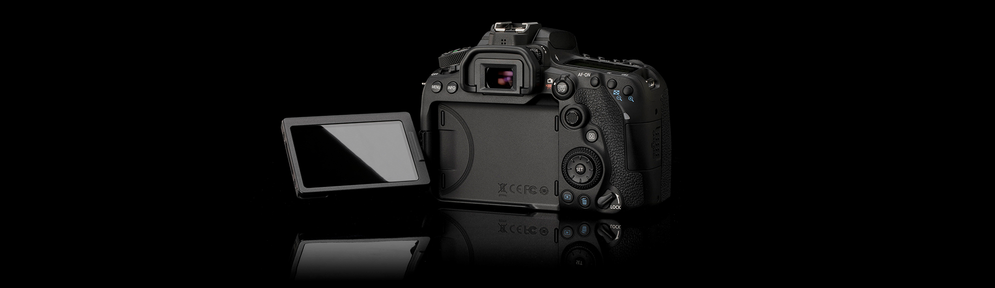 Back angle view of EOS 90D with LCD open