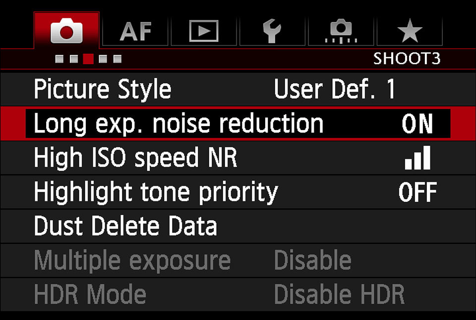 Long exposure noise reduction option