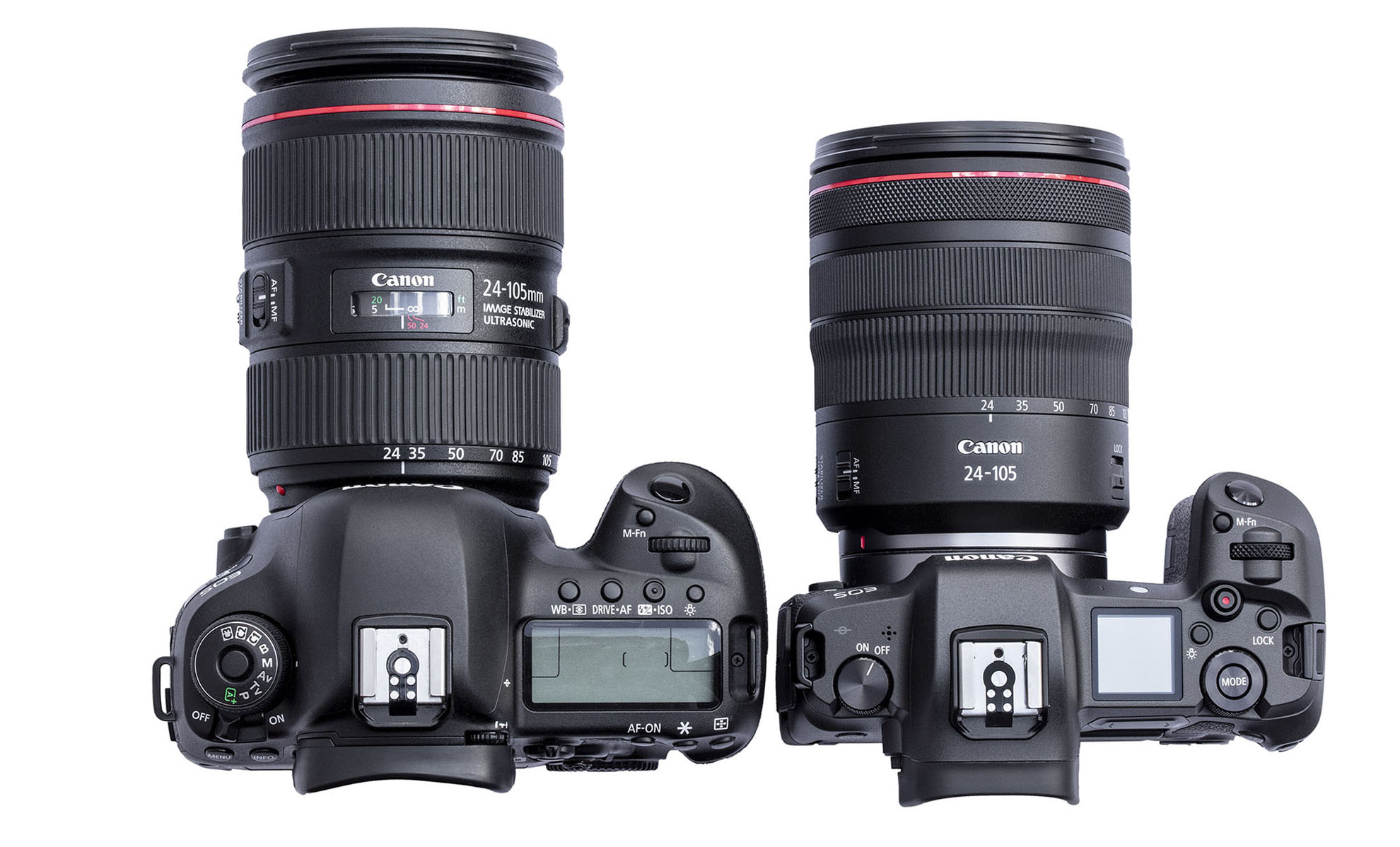 Side by side comparison of Canon EOS 5D Mark IV (left) and the Canon EOS R (right)